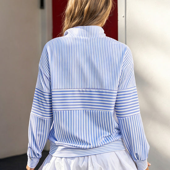 Striped Half Zip Sweatshirts - Fisoew