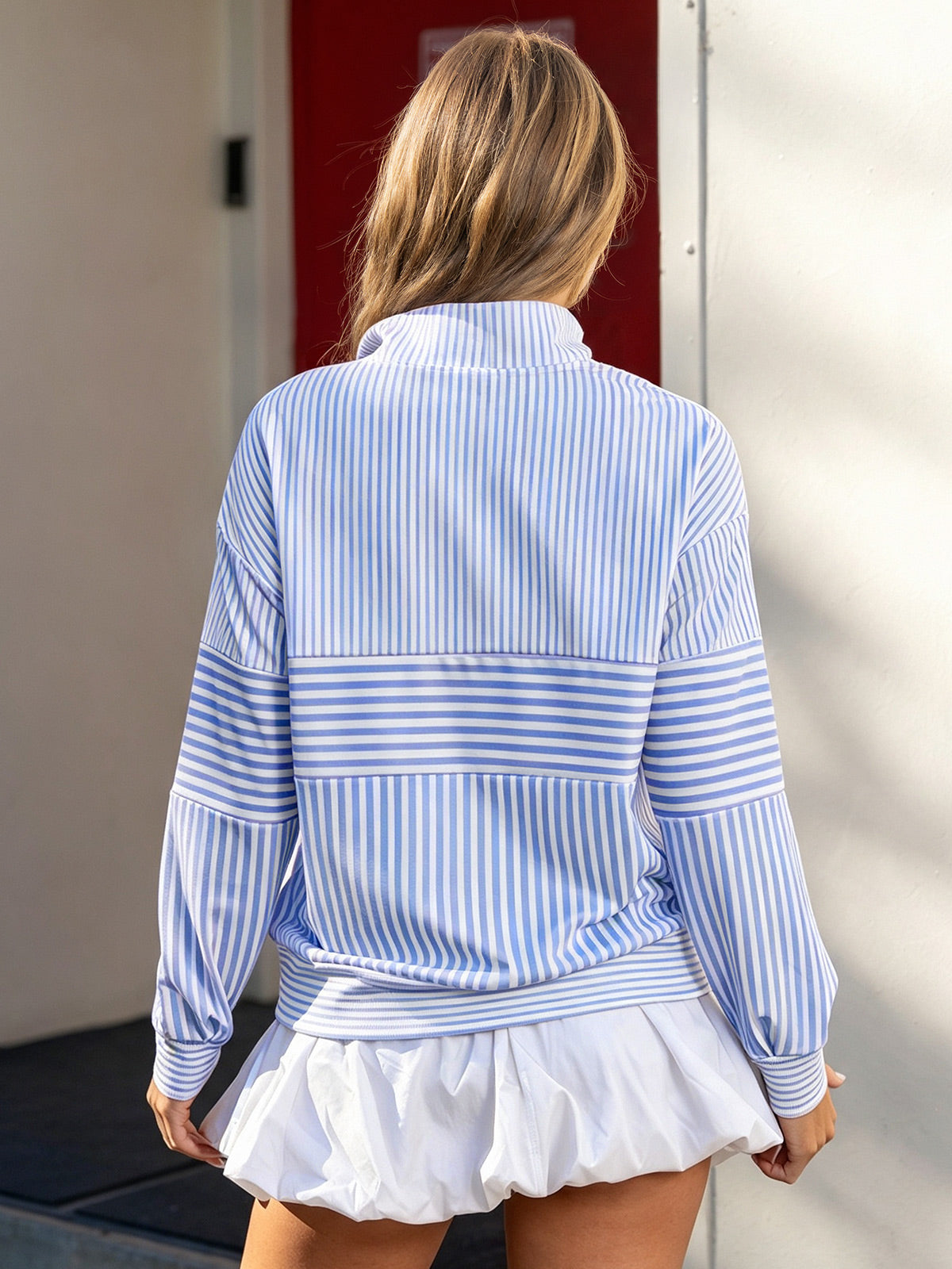 Striped Half Zip Sweatshirts - Fisoew