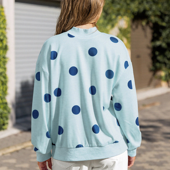 Mock Neck Long Sleeve Polka Dot Sweatshirts - Fisoew
