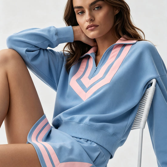 Half Zip Sweatshirt With Skirt Sets - Fisoew