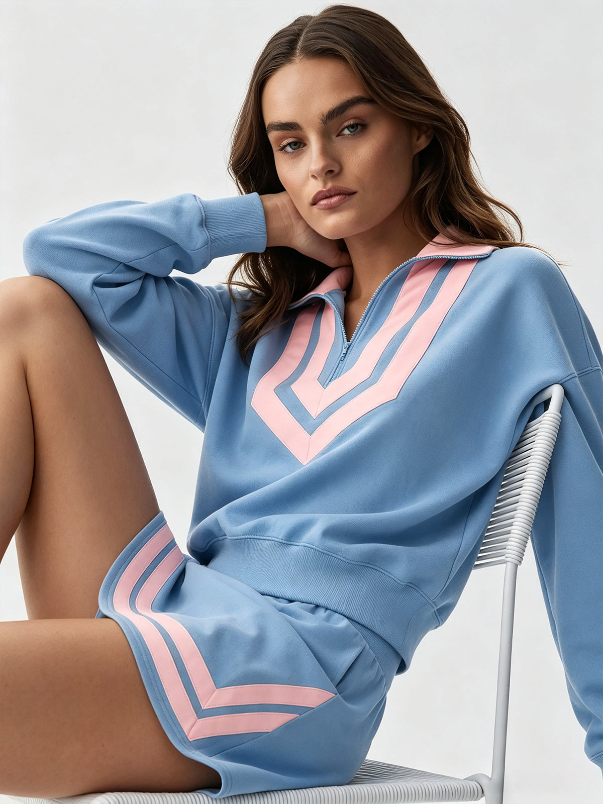 Half Zip Sweatshirt With Skirt Sets - Fisoew