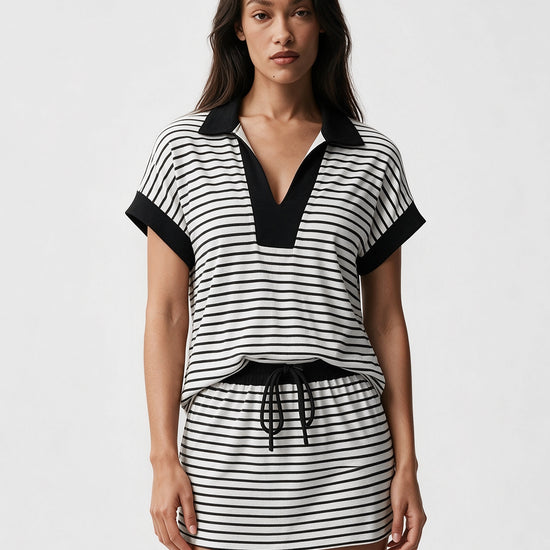 Striped Sweatshirt Skirt 2 Piece Outfits - Fisoew