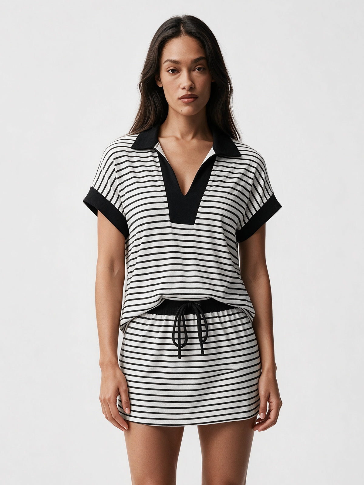 Striped Sweatshirt Skirt 2 Piece Outfits - Fisoew