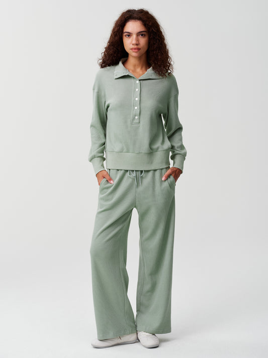 Vaffelstrikket sweatshirt med buksesæt