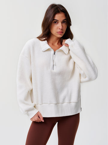 Half Zip Side Zipper Sherpa Fleece Pullover