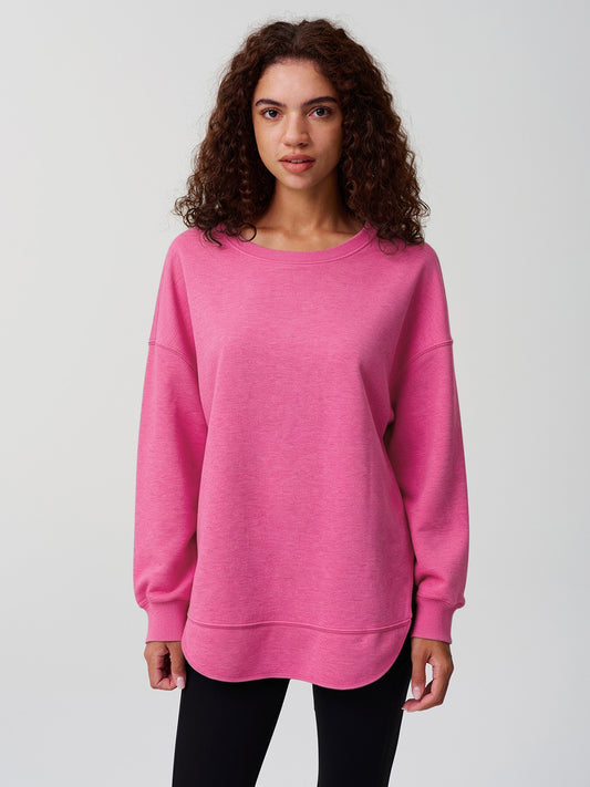 Crewneck Side Slit Curved Hem Sweatshirt