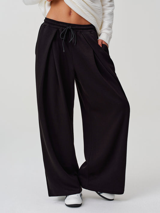 Solid Wide Leg High Waist Pants