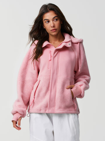 Fleece Hooded Zip Up Oversized Jackets