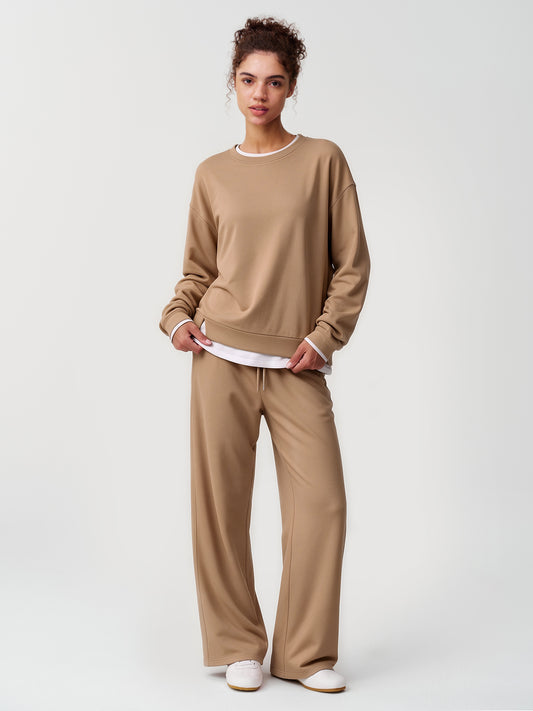 Layered Sweatshirt With Solid Pants Sets