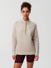 Striped Half-Zip Knit Crop Pullovers