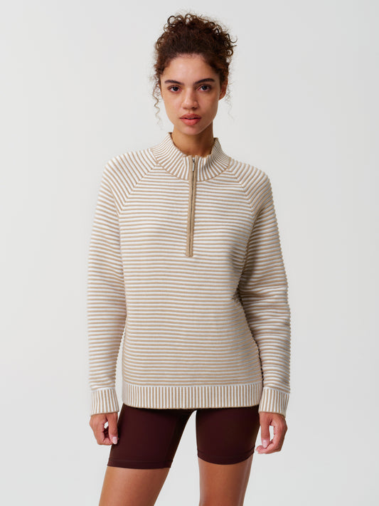 Striped Half-Zip Knit Crop Pullovers