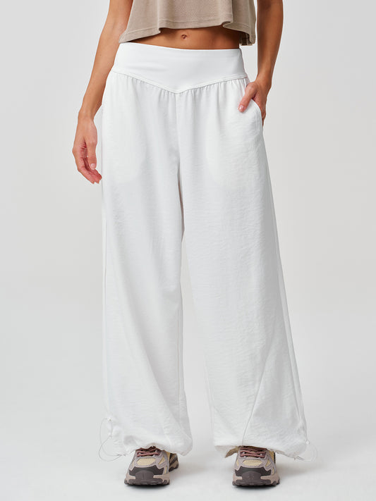 High-Waisted Wide-Leg Track Pants with Drawstring Cuffs