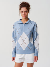 Quarter Zip Fall Argyle Knit Pullovers