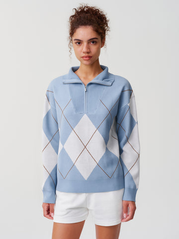 Quarter Zip Fall Argyle Knit Pullovers