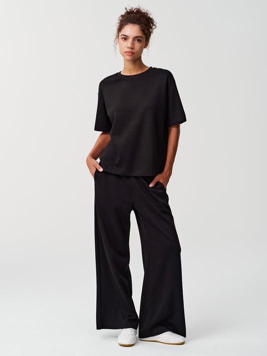 Relaxed Crewneck Short-Sleeve Top & Wide-Leg Pants Set