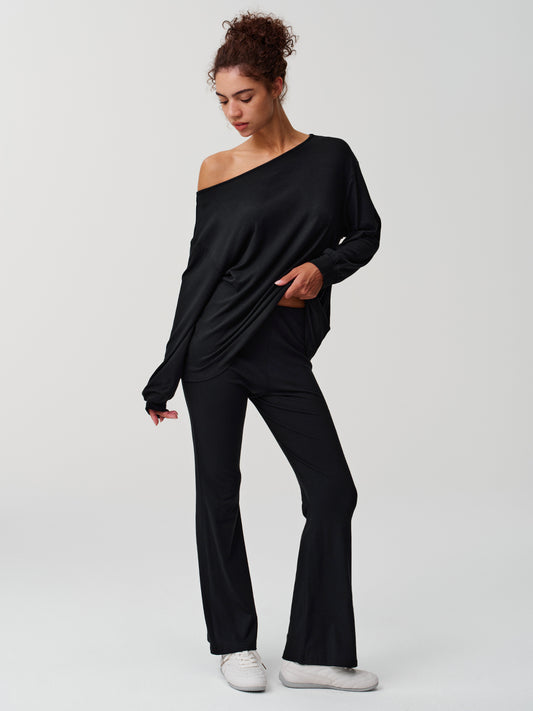 Off Shoulder Top With Flared Pants Sets