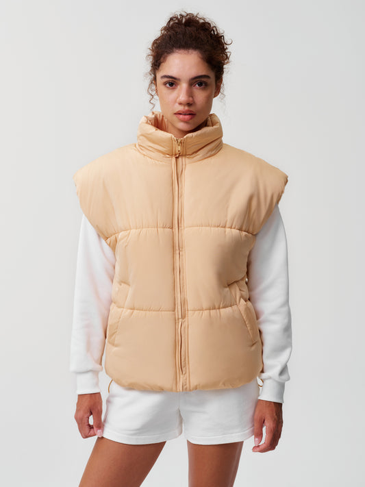Mock Neck Quilted Puffy with Pockets Puffer Vests