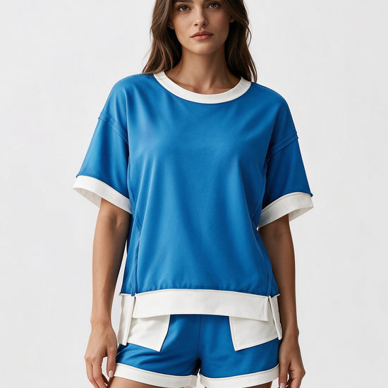 Color Block Lounge Short Set - Fisoew