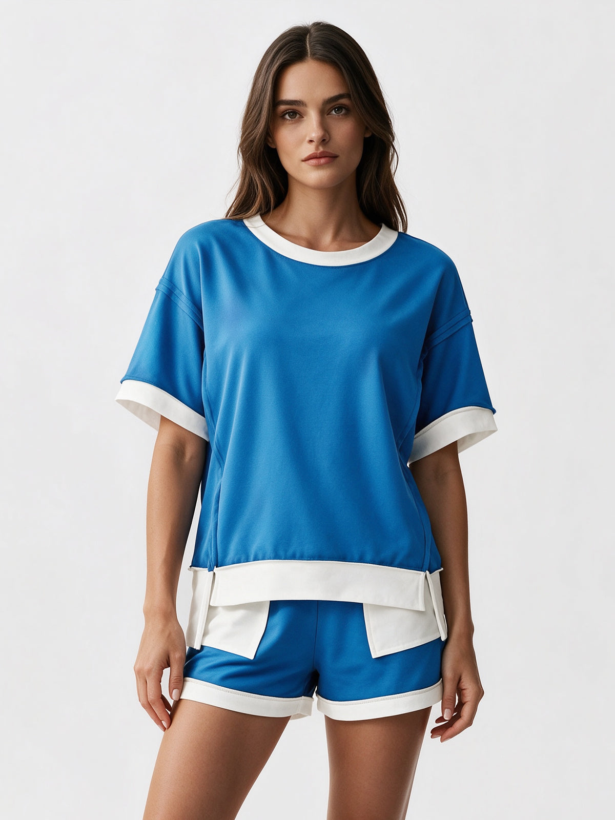 Color Block Lounge Short Set - Fisoew