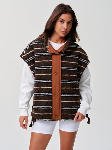 Fuzzy Fleece Striped Sleeveless Sherpa Vests