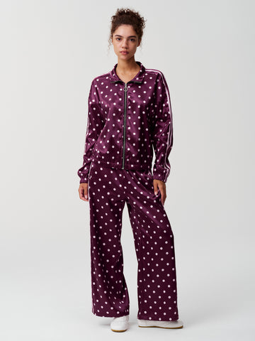 Polka Dot Zip Up Sweatshirt With Wide Leg Pants Sets