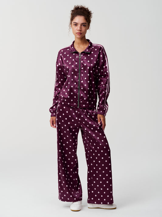 Polka Dot Zip Up Sweatshirt med bukser med brede ben