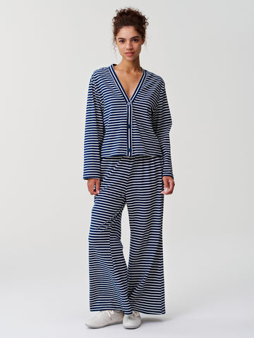 Striped Cardigan With Drawstring Pant Sets