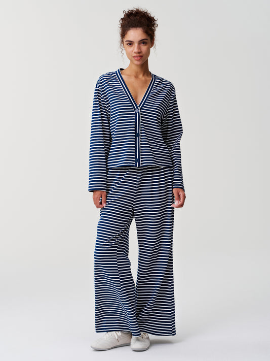 Striped Cardigan With Drawstring Pant Sets