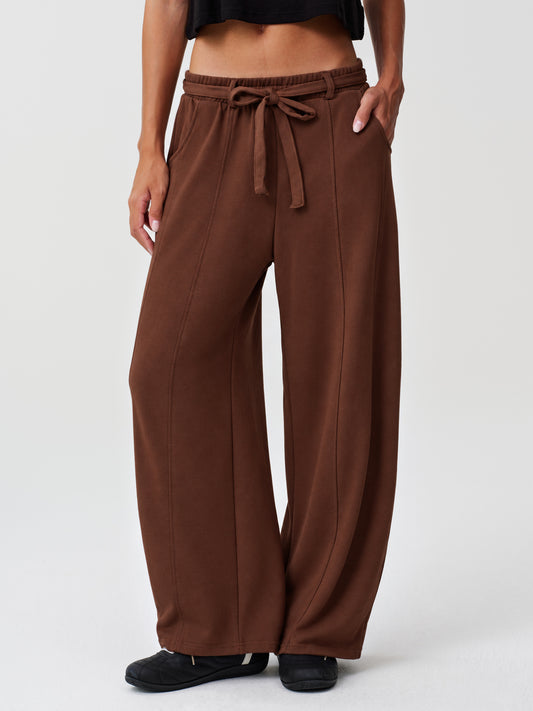 Drawstring Solid Wide Leg Pants