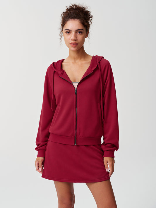 Zip Up Hooded Jacket With Mini Skirt Set