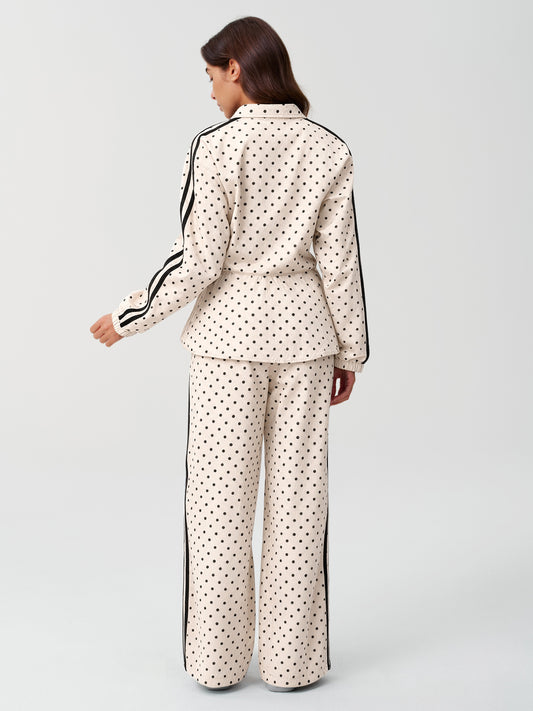 Polka Dot Zip Up Jacket With Wide Leg Pants Sets