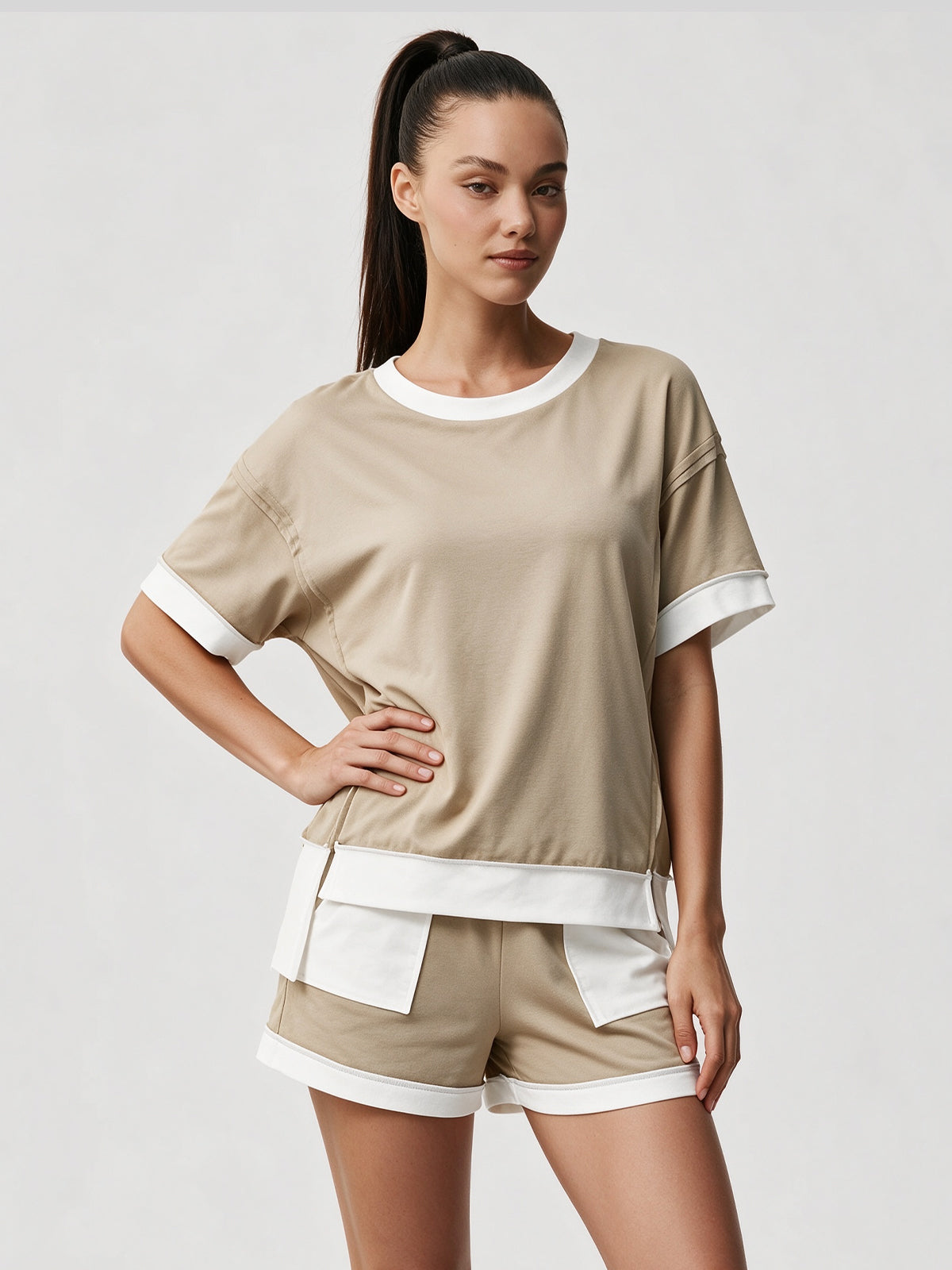 Color Block Lounge Short Set - Fisoew