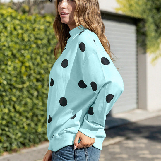 Mock Neck Long Sleeve Polka Dot Sweatshirts - Fisoew