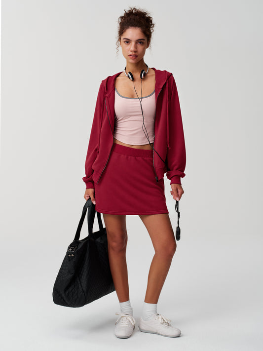 Zip Up Hooded Jacket With Mini Skirt Set