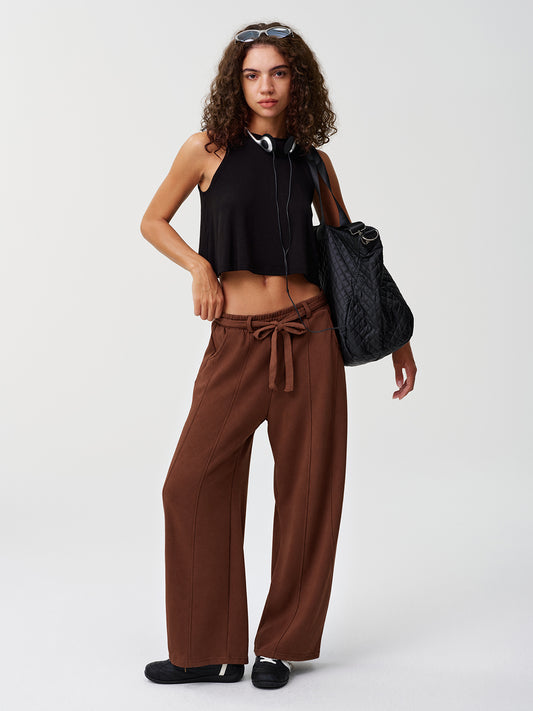 Drawstring Solid Wide Leg Pants