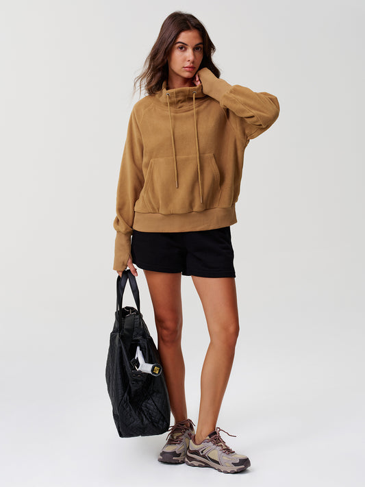 Drawstring High Neck Fleece Pullover Sweatshirt