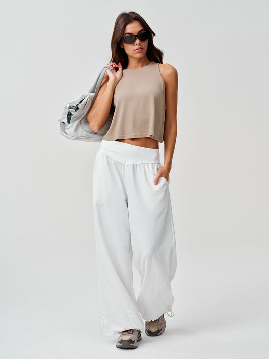 High-Waisted Wide-Leg Track Pants with Drawstring Cuffs
