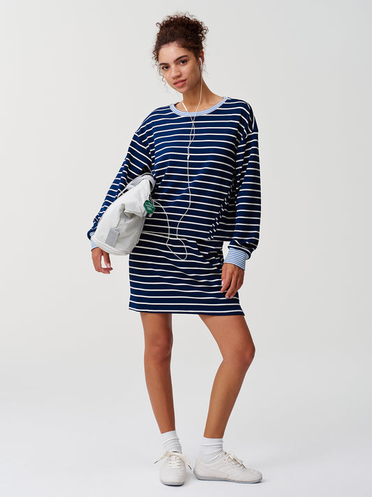 Stribede Langærmede Crop Tops Med Skort Sæt