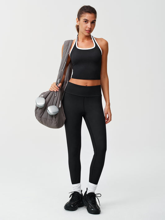 Contrast Trim Halter and Leggings Set
