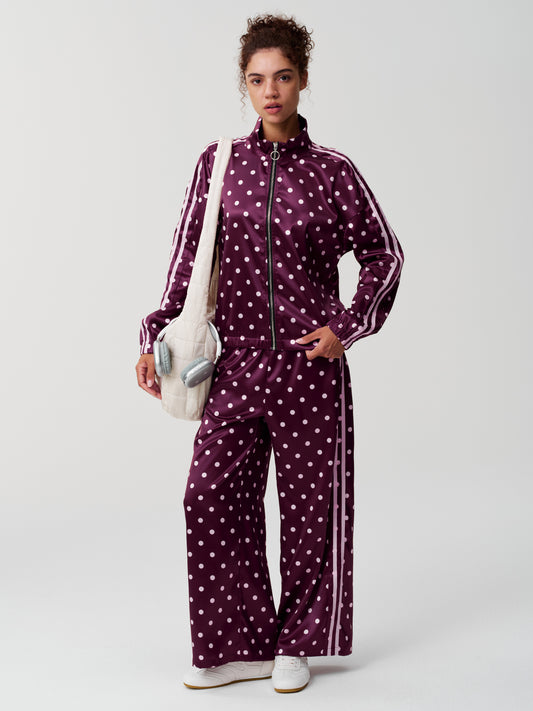 Polka Dot Zip Up Sweatshirt med bukser med brede ben