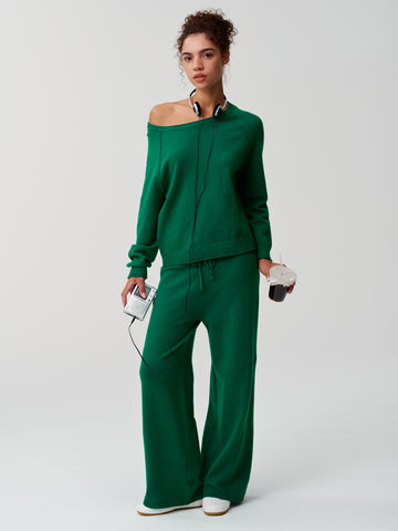 Off-Shoulder Sweaters With Drawstring Pants Set