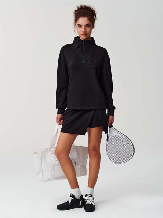 Half Zip Sweatshirt With Wrap Skort Set