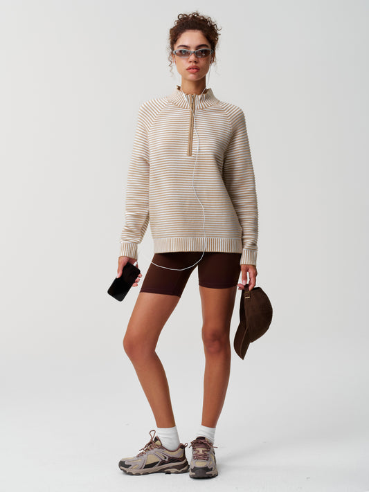 Striped Half-Zip Knit Crop Pullovers