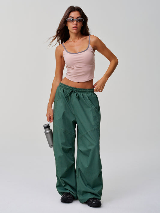 Solid Wide Leg Cargo Pants