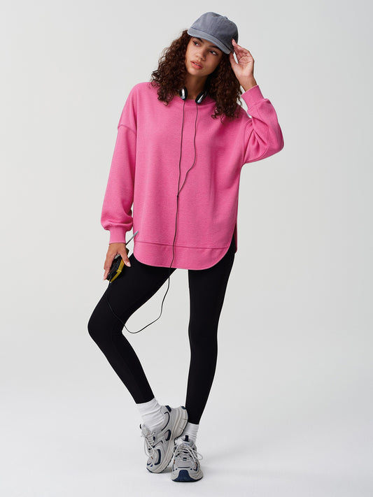 Crewneck Side Slit Curved Hem Sweatshirt