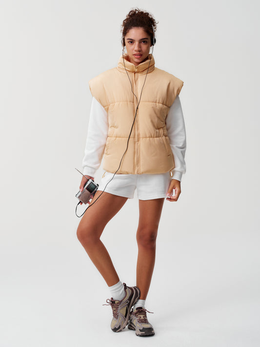 Mock Neck Quilted Puffy with Pockets Puffer Vests