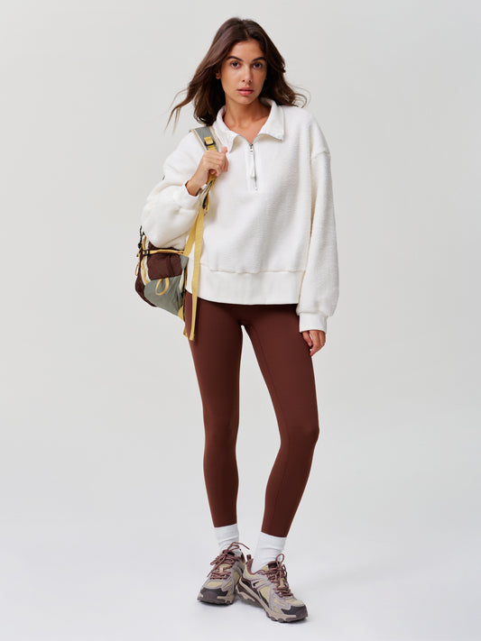 Half Zip Side Zipper Sherpa Fleece Pullover