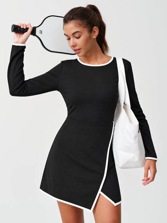Contrast Trim Long Sleeve Tennis Dress