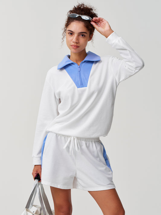 Half Zip Sweatshirt With Drawstring Short Sets