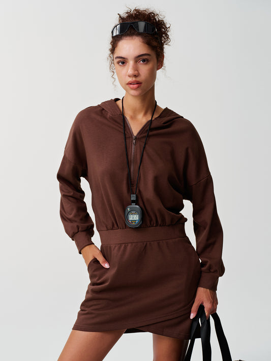 Hoodies Half Zip Elastic Waist Mini Dresses